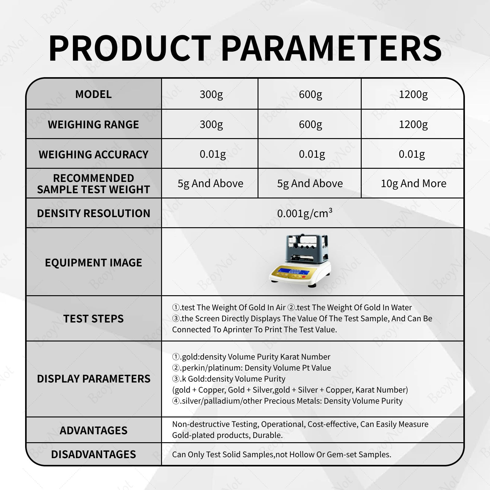 Medidor de pureza de oro, medidor de densidad para joyas, Res 0,1% de pureza, 0,001 g/cm³ de densidad, MDJ600K