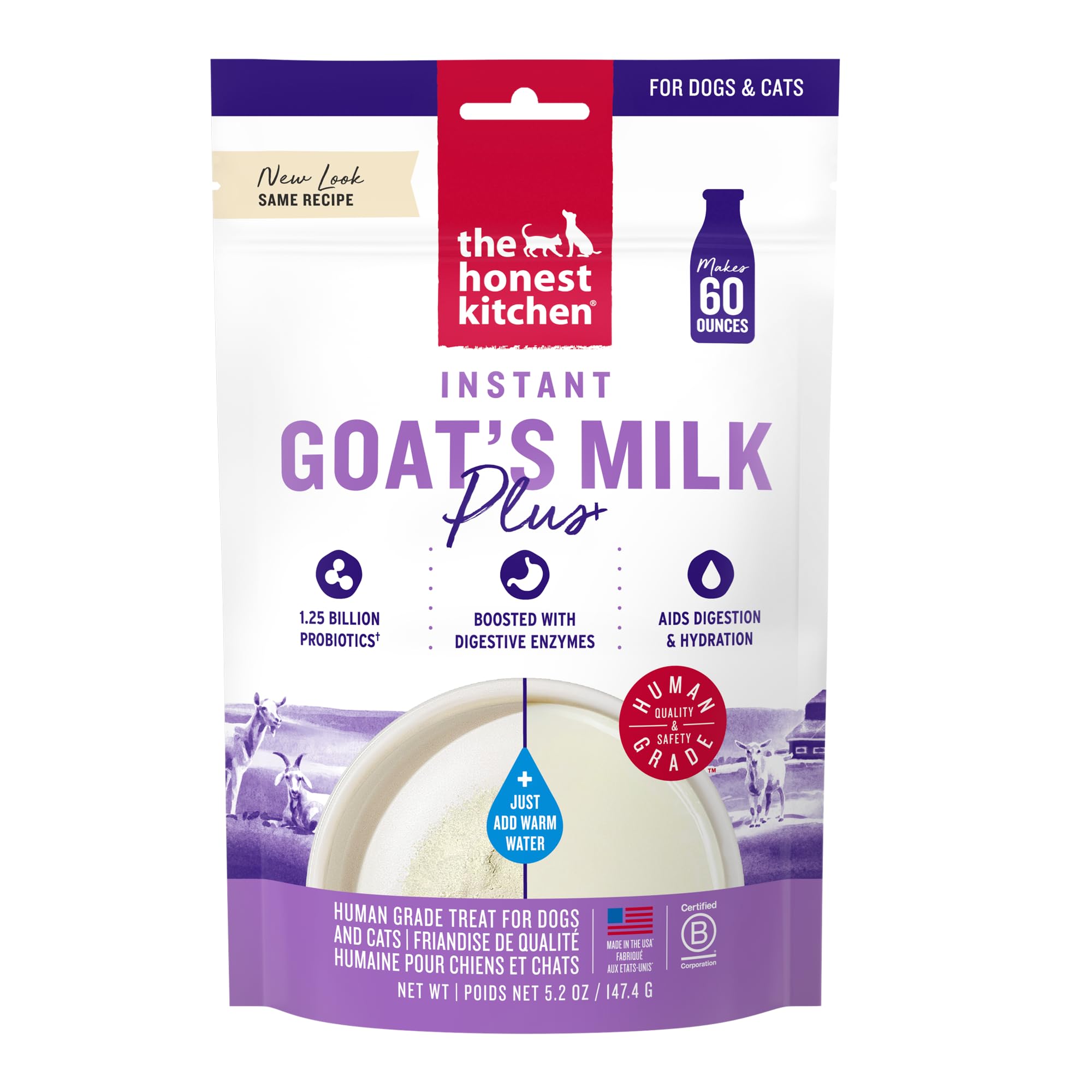 The Honest Kitchen Human Grade Instant Goat's Milk with Probiotics for Dogs and Cats, 5.2 Ounces