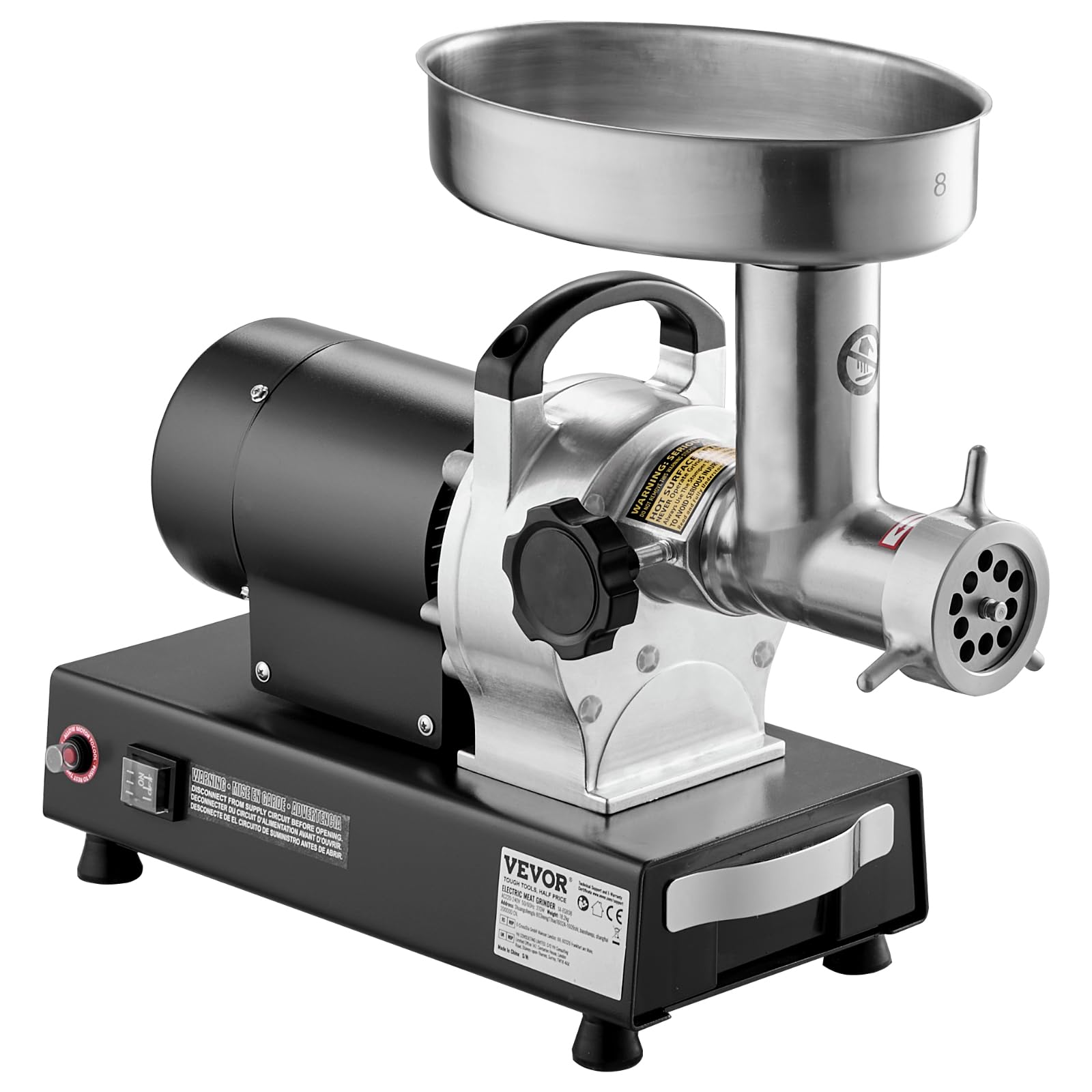 VEVOR Tritacarne Elettrico, Capacità 2,72 kg/min Tritacarne Industriale da Banco con Lama, Piastra di Macinazione, Macchina per Salsicce, Tritacarne Commerciale in Acciaio Inossidabile per Cucina