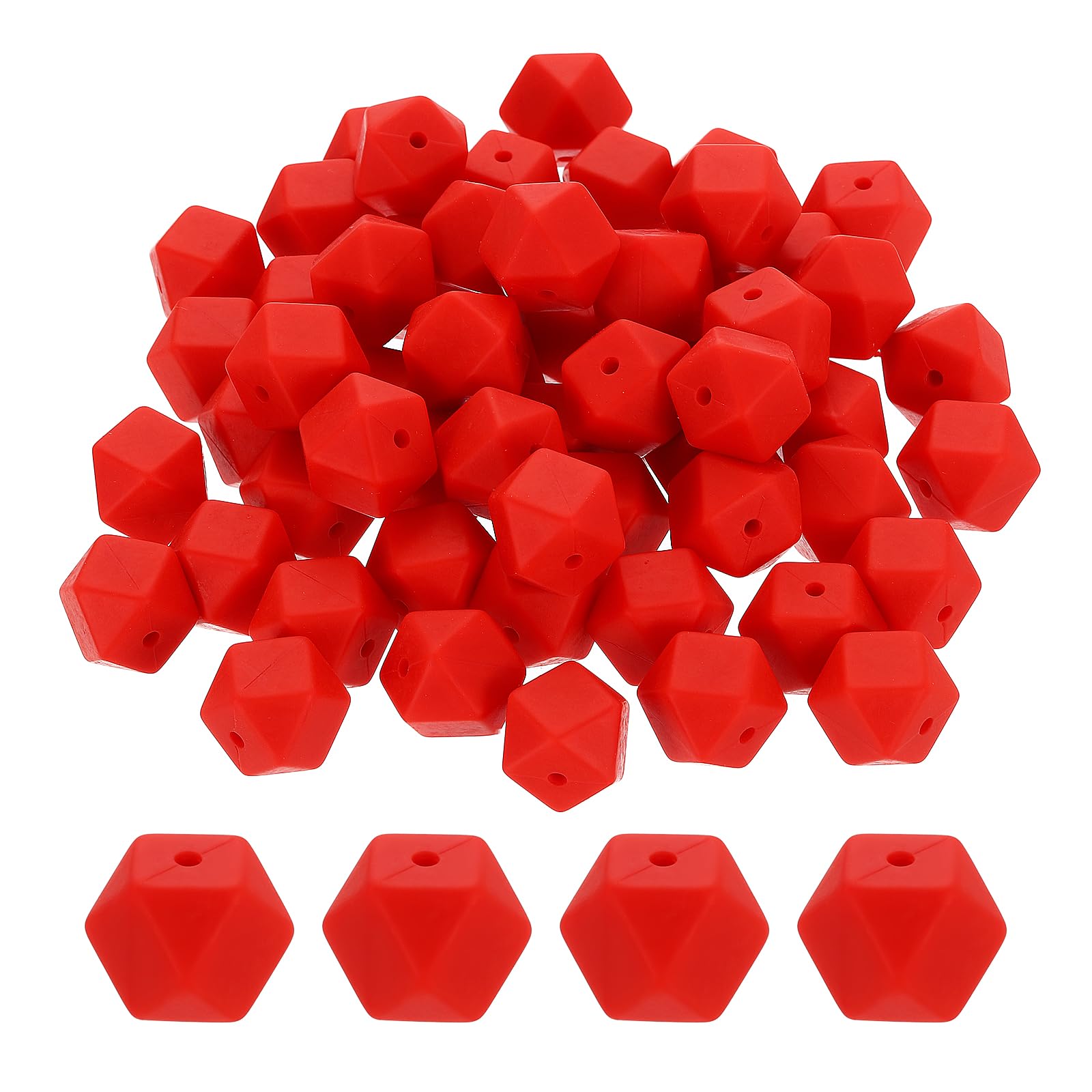 Perles focales hexagonales 14mm loisirs créatifs pour création de bracelet et collier rouge
