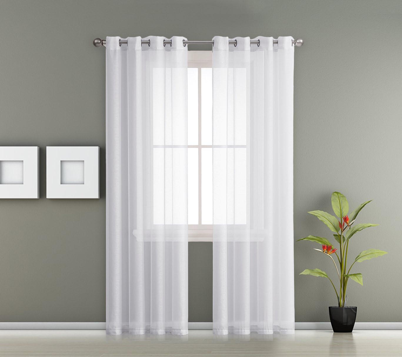 ASATEXPair of White Color Extra Long Length 54 x 120 Inch Faux Linen Sheer Living Room Curtains. Grommet Window Panels Also Look Great in Kitchen, Dining, Boys or Girls Bedroom. KAR 54” x 120” White