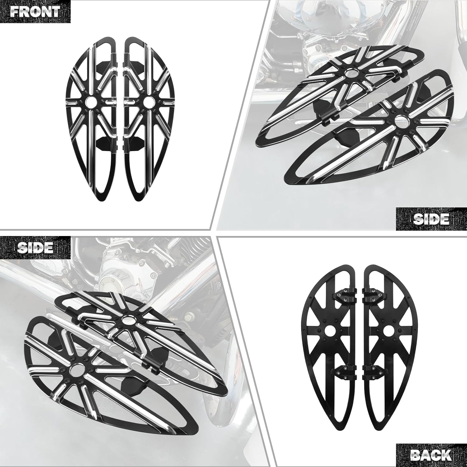 HDBUBALUS Motorcycle Floorboards CNC Front Driver Footboards Foot Pegs Fit for Harley Touring Softail Dyna FLD Road Glide Road King Street Glide Black