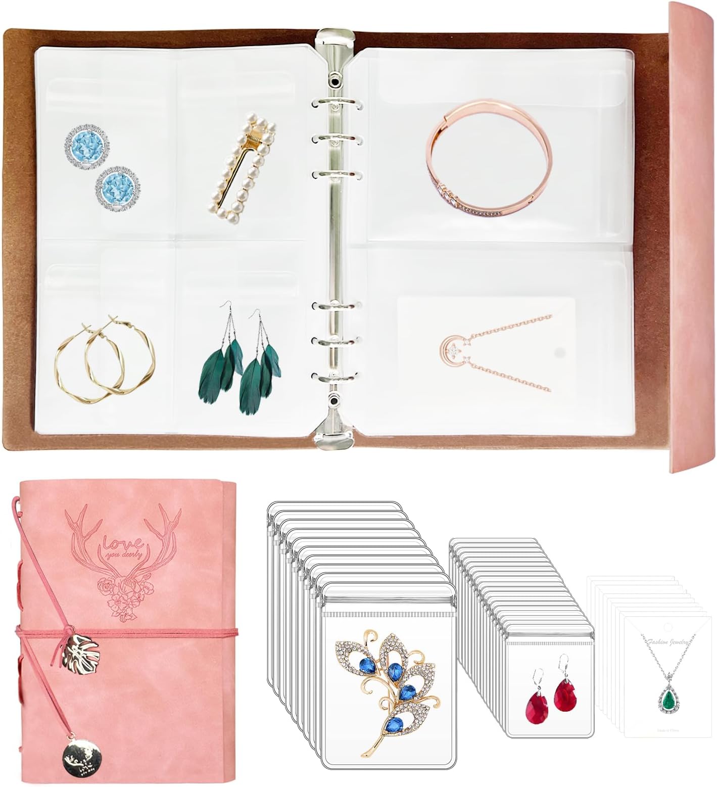 - Travel Jewelry Organizer, A5 Binder Jewelry Storage Book with Pockets, Foldable Earring Holder with Clear Jewelry Bags for Ring, Studs and Bracelet(70 Grids+70 Thicken PVC Bags)