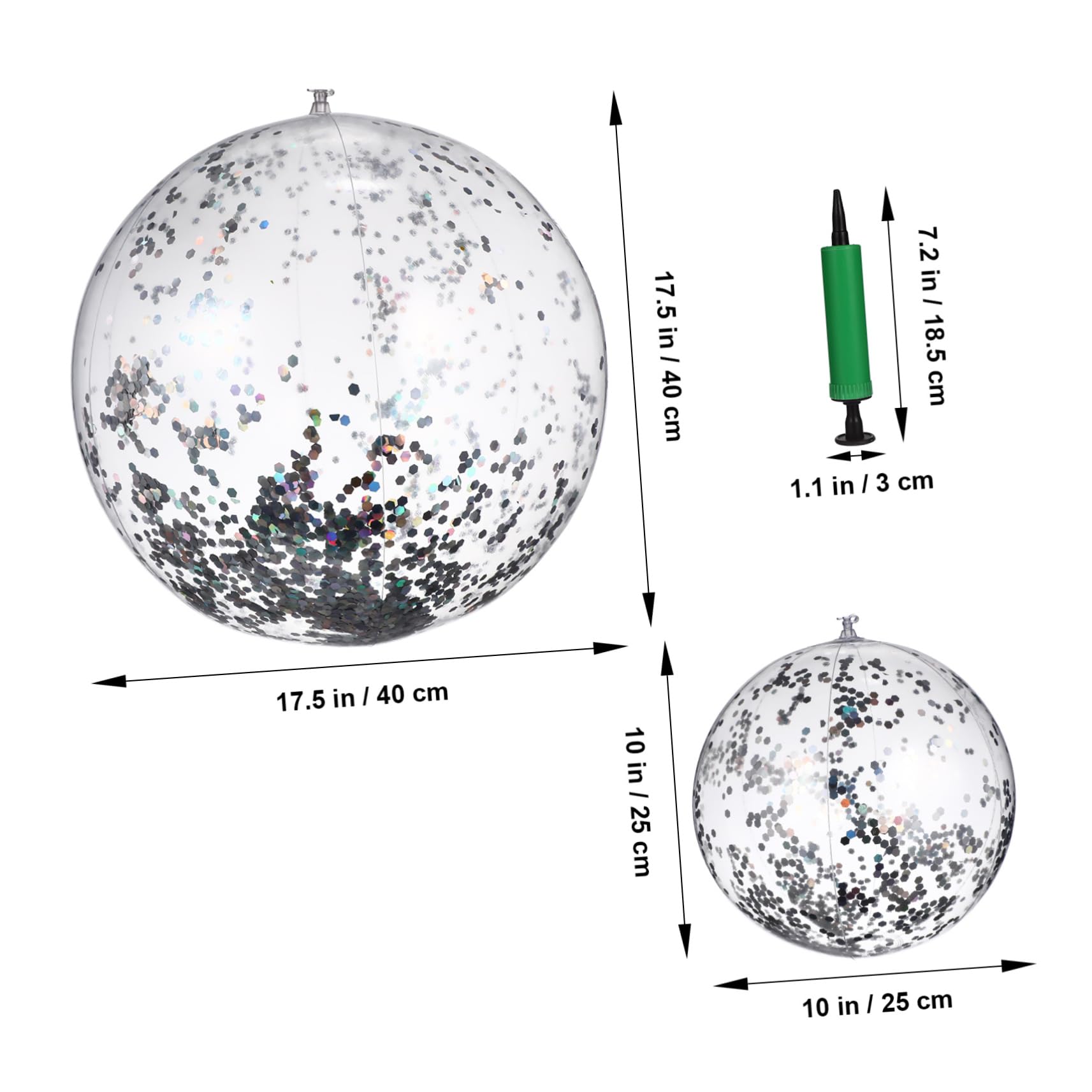 Abaodam 2 Pcs Inflatable Beach Balls Glitter Confetti Pool with Pump for Summer Parties Beach Fun Outdoor Games