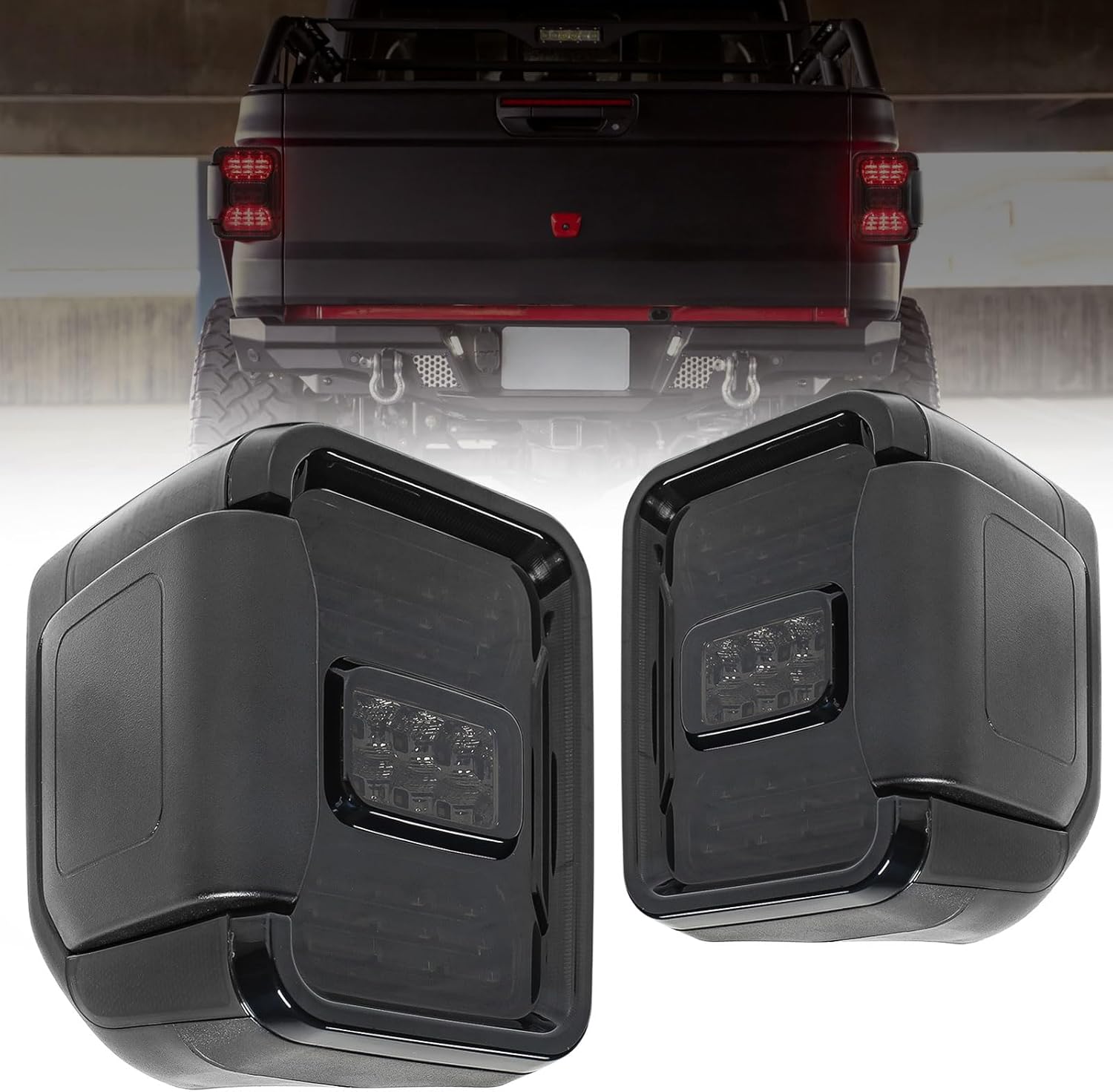 LED Tail Lights for Jeep Wrangler Gladiator JT 2020-2026 Gladiator Accessories Taillights Rear Lamp Pair (Smoked)