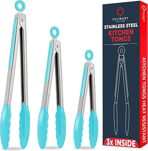 Pinzas de cocina para cocinar con puntas de silicona, pinzas resistentes al calor para servir alimentos, 7 pulgadas, 9 pulgadas, 12 pulgadas, pinzas