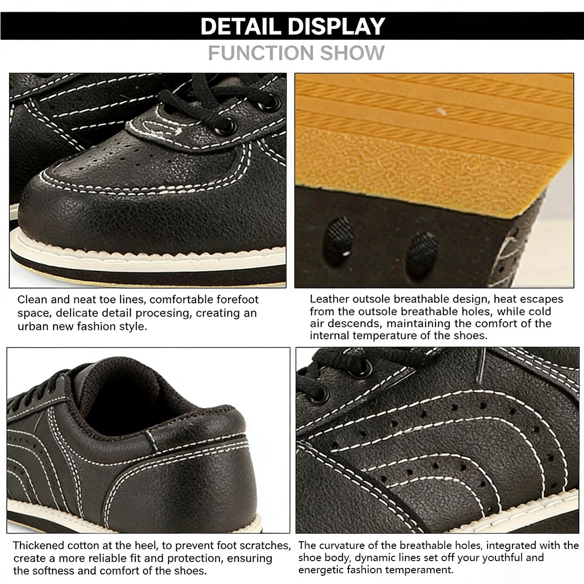 Herren Bowlingschuhe Leder bequemer Leichte Schnürung Bowling Trainingsschuhe rutschfest Atmungsaktiv Mikrofaser Sohle