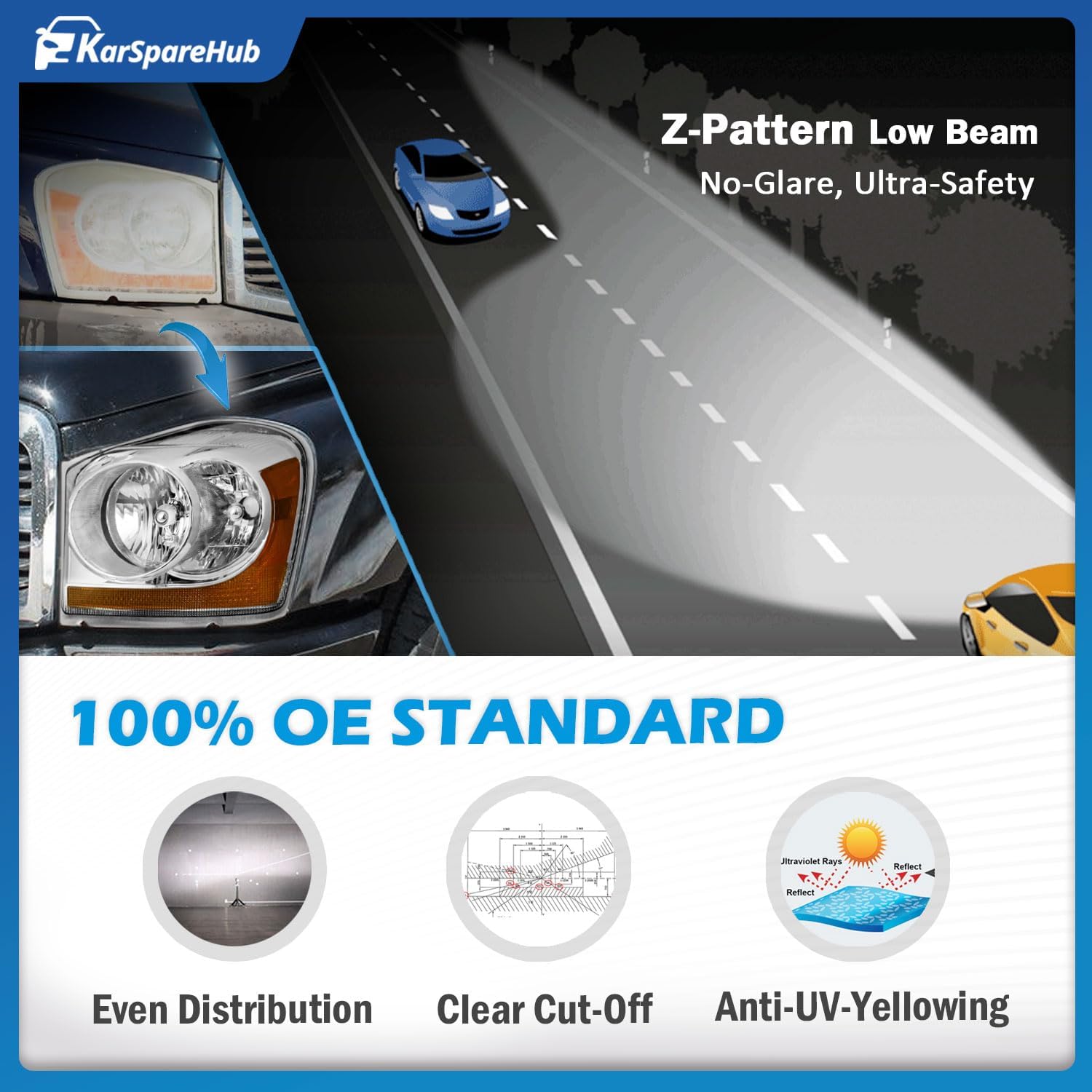 Headlights Compatible with 2004-2005 Dodge Durango Chrome housing and Amber Reflector Driver & Passenger Side