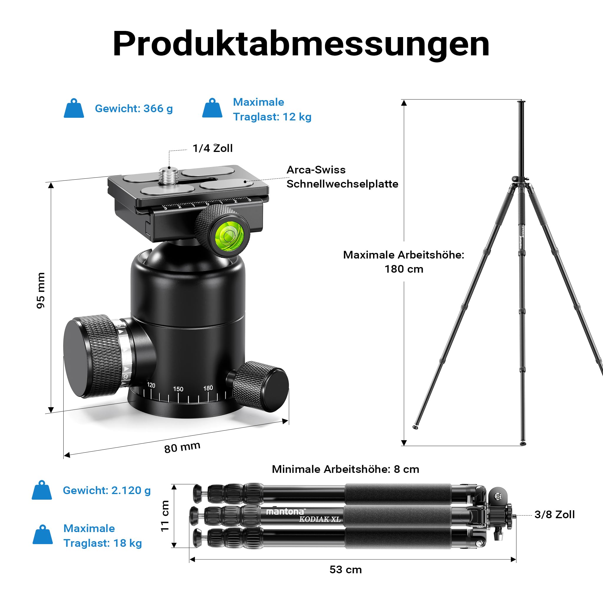 Mantona Kodiak XL 324 + Onyx 12 – zestaw statywu fotograficznego z głowicą kulową z aluminium i płytką szybkiej wymiany kompatybilną z systemem Arca Swiss