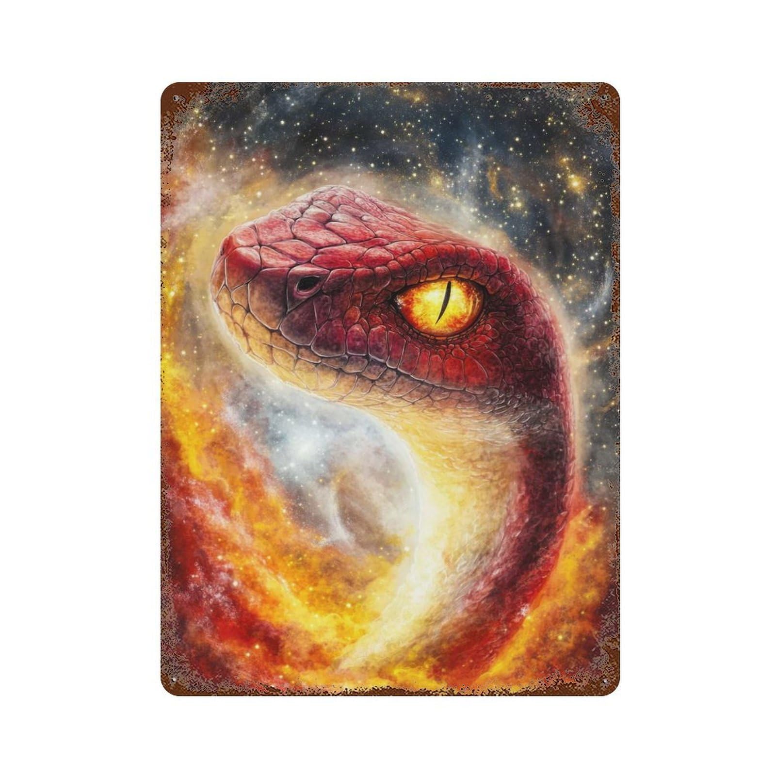 Rust Effect Cosmic Serpent Vintage Rust Metal Sign 15.7"x11.8", Vintage Wall Decor for Garage, Bar And Workshop Decor