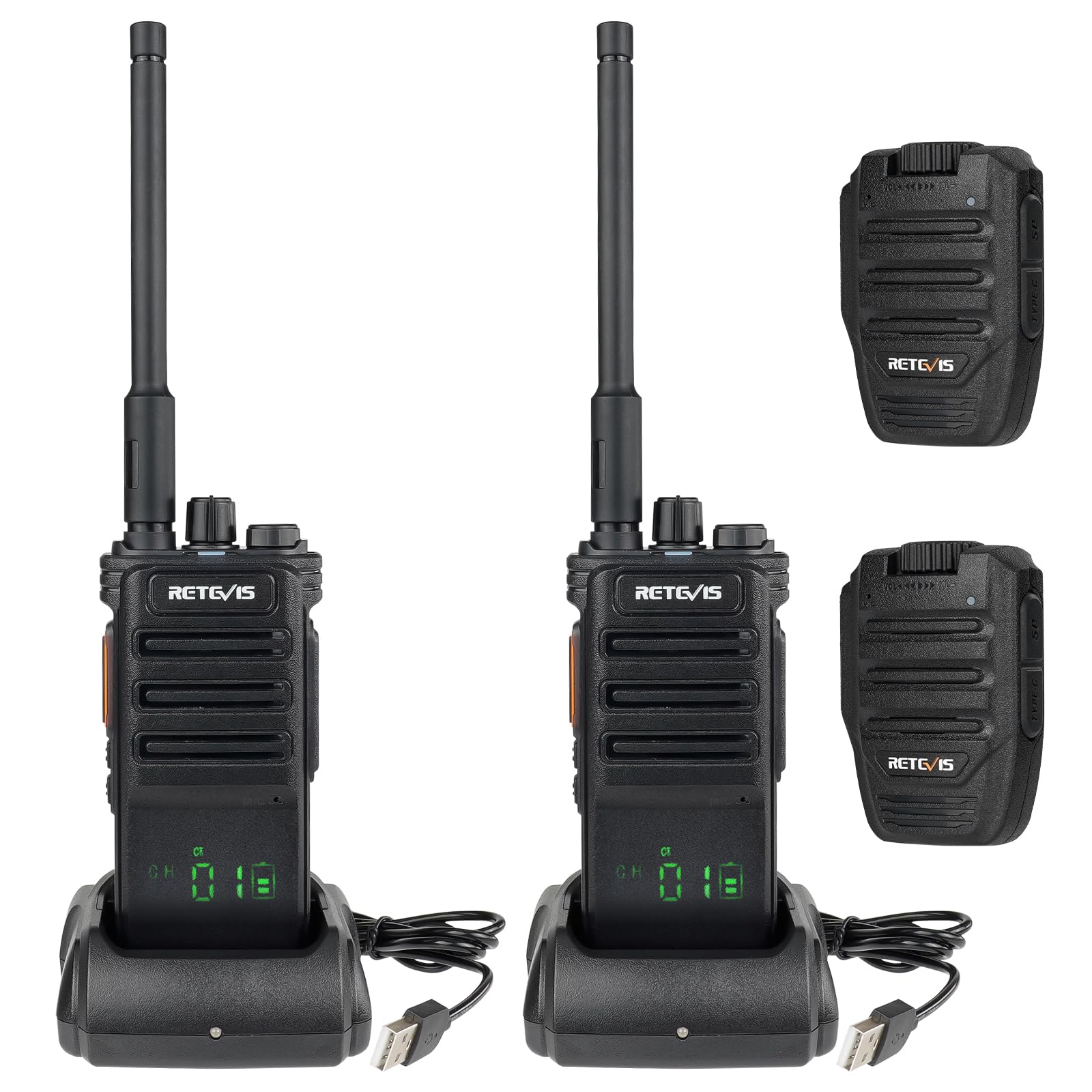 Retevis RB689 Walkie Talkie and Wireless Microphone side-by-side, illustrating their wireless connection.