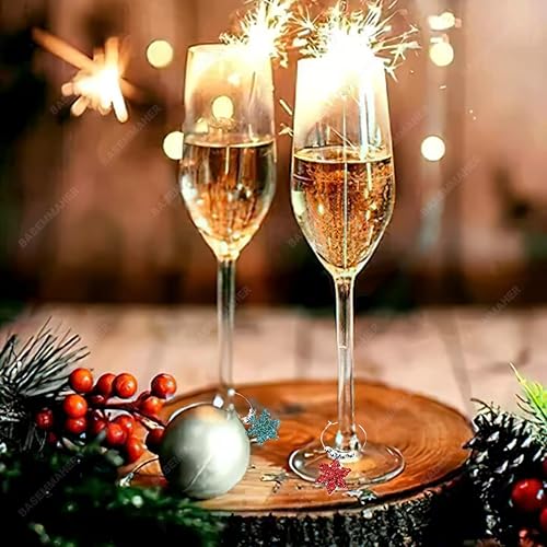 Miniatura 5 de Abalorios de copa de vino de copo de nieve de Navidad, anillos para copas de tallo, copo de nieve, vacaciones, etiqueta de vino, identificadores de