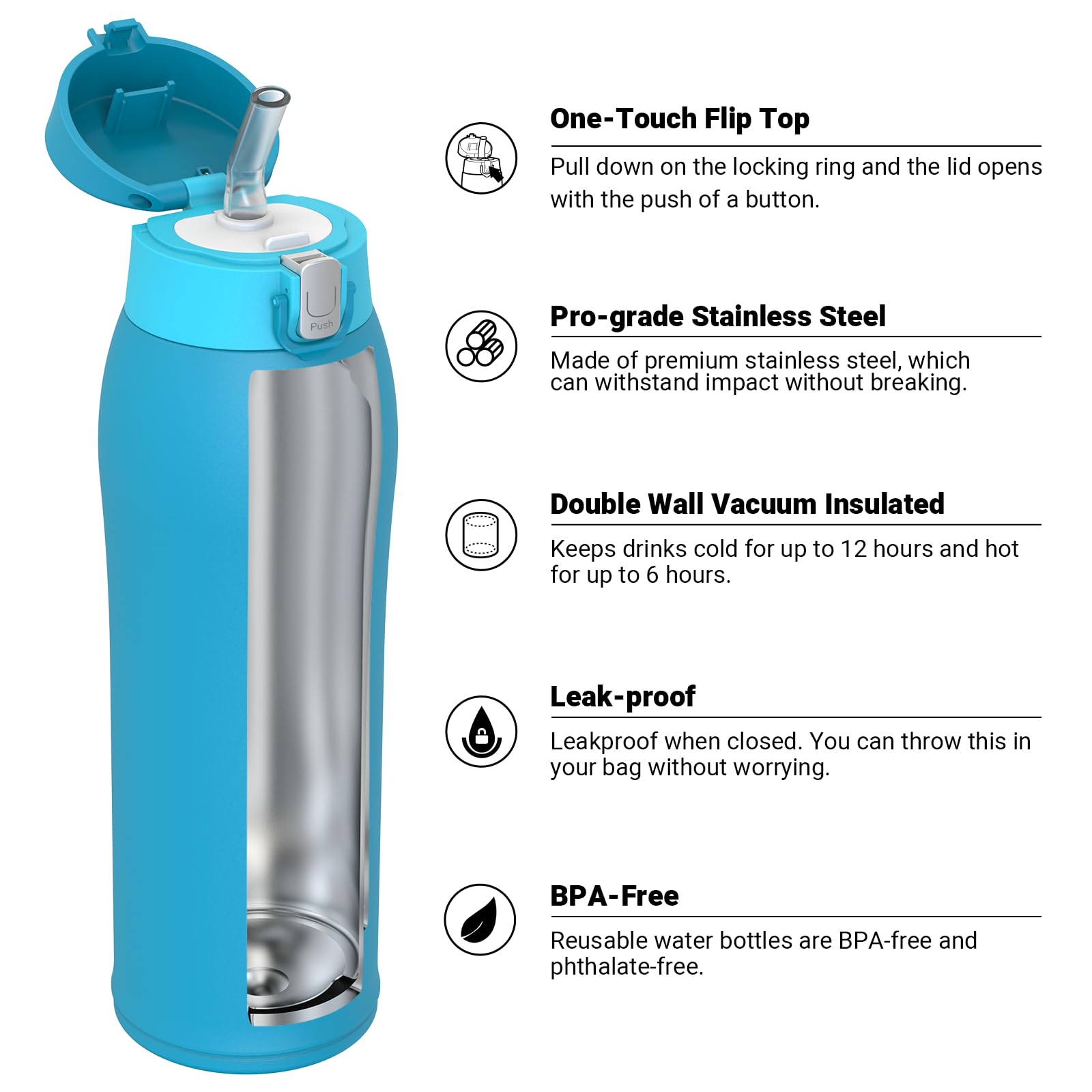 Super Sparrow Borraccia con Cannuccia, Acciaio Inox Bottiglia Termica - 350ml, 500ml, 750ml - Senza BPA Tazza Termica, Bottiglia Termica per Bambini, Scuola, Sportiva, Campeggio