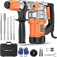 Protmex 1-1/4" SDS-Plus 13 Amp Rotary Hammer Drill - 3 Functions, 7.4J Impact, Safety Clutch, Anti-Vibration, Chisels & Bits Included