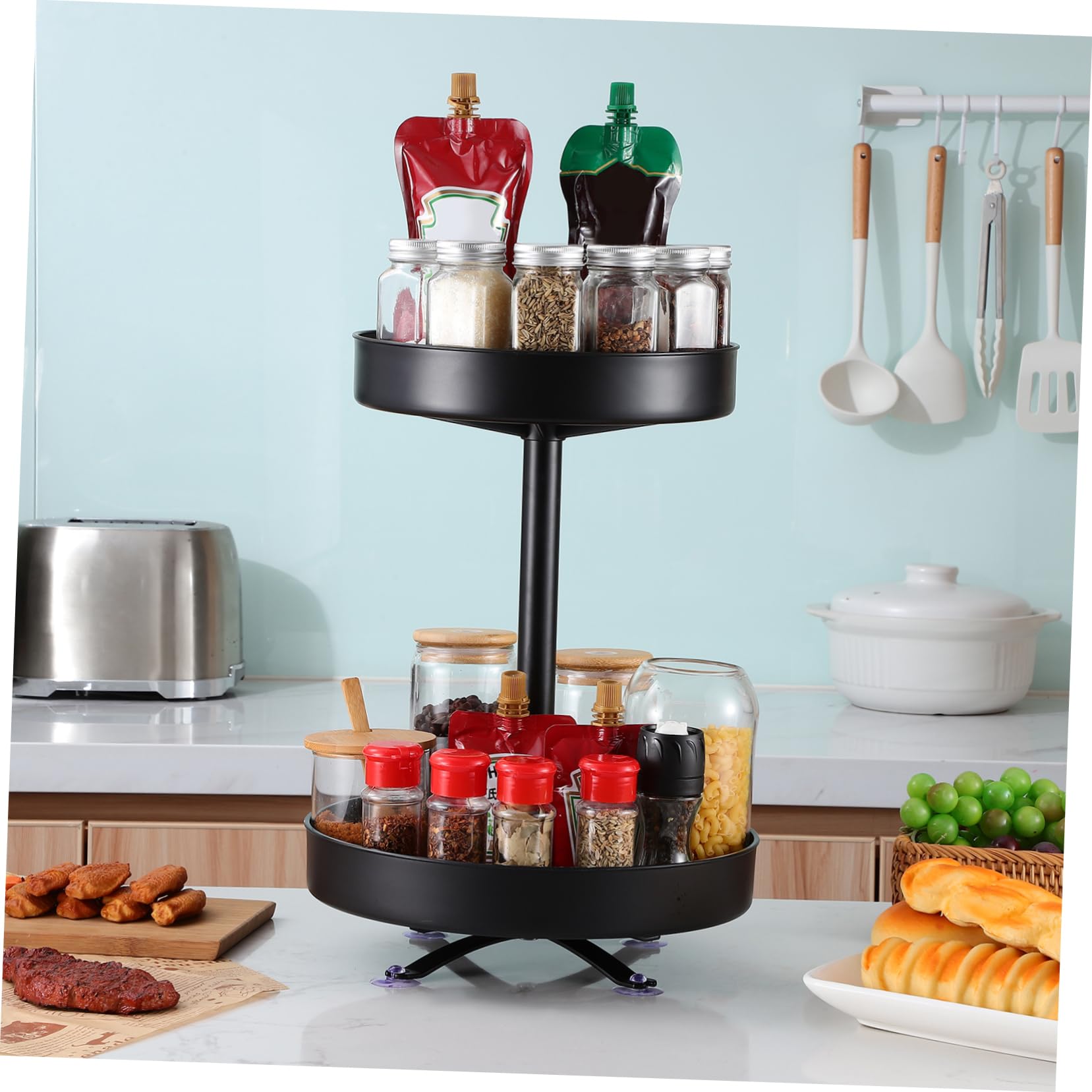 Alipis Estante Giratorio para Condimentos 12 de Dos Capas, Estructura Resistente de Cocina, Porta Condimentos Rotación 360 Grados, Organizador para Cocina y Almacenamiento Compacto