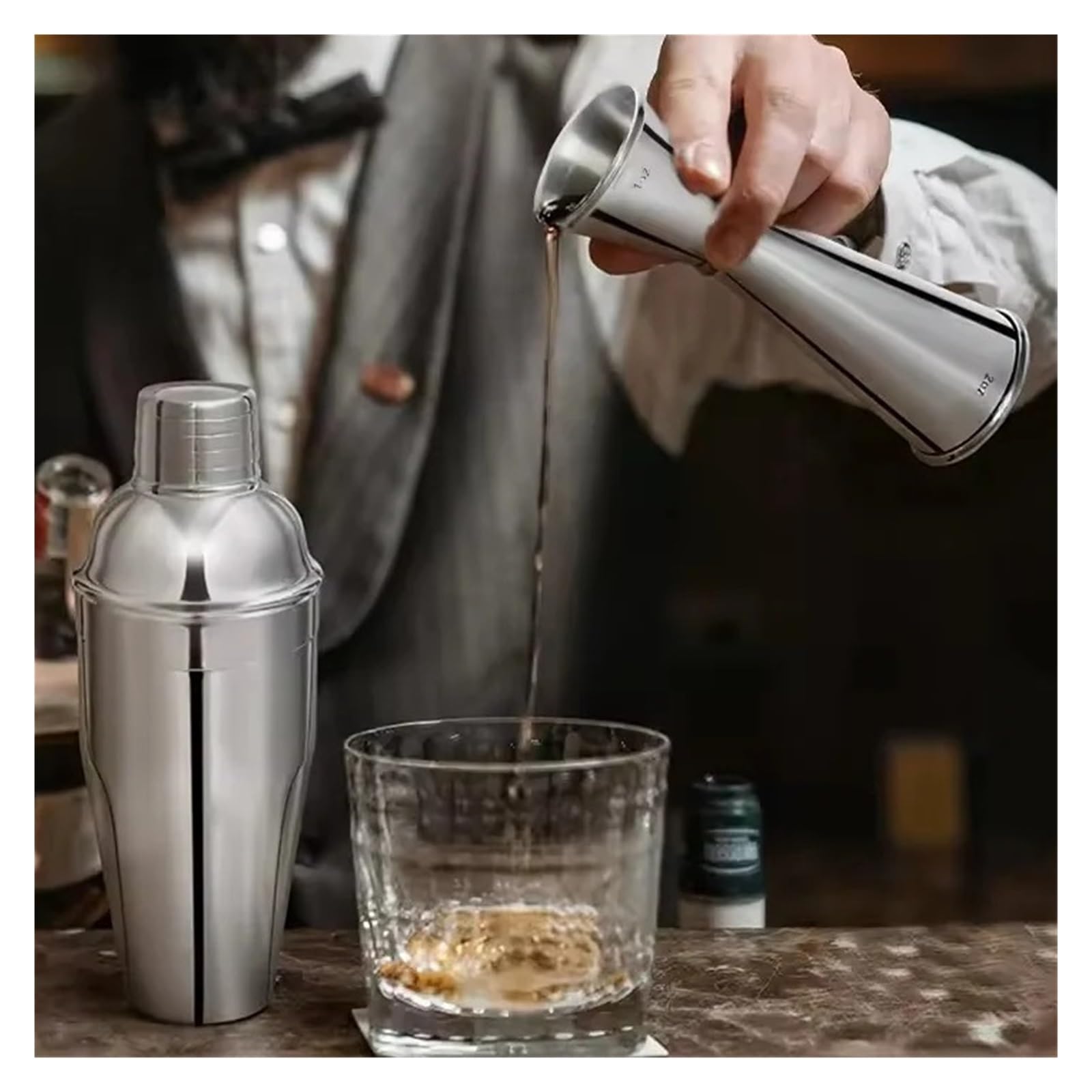 Coctelera de acero inoxidable 550ml, mezclador, barman, bebida, accesorios for Bar(4pcs set)