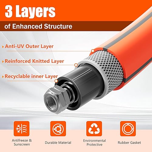 Miniatura 5 de Manguera de jardín flexible de 50 pies, manguera de agua ligera de 58 pulgadas con accesorios niquelados, sin torceduras, a prueba de fugas,