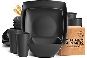 Teivio 16-piece Plastic Wheat Straw Square Dinnerware Set for 4