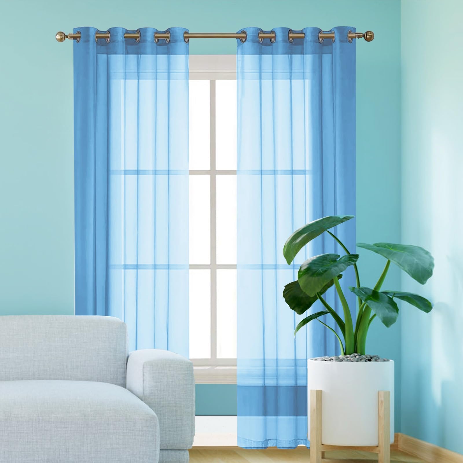 GAIFNAG Cortinas Opacas, Cortinas Salon Modernas 200 x 240 cm Cortinas con Aspecto de Lino, Modernas de Lino Aspecto Visillos Translúcida Poliéster para Ventanas Salon/Cocina, Azul Cielo