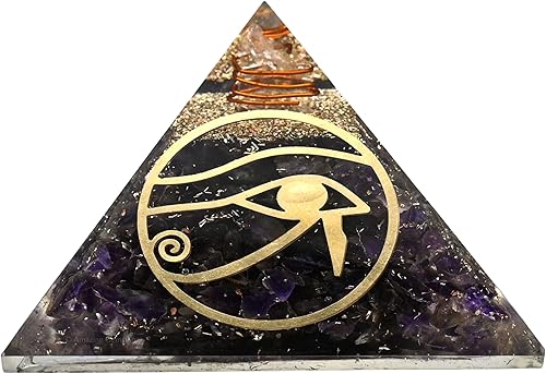 Amazing Gemstone Pirámide de orgón grande Cristal de pirámide de amatista Ojo de pirámide de orgonita Ra Pirámides de órganos Curación de energía