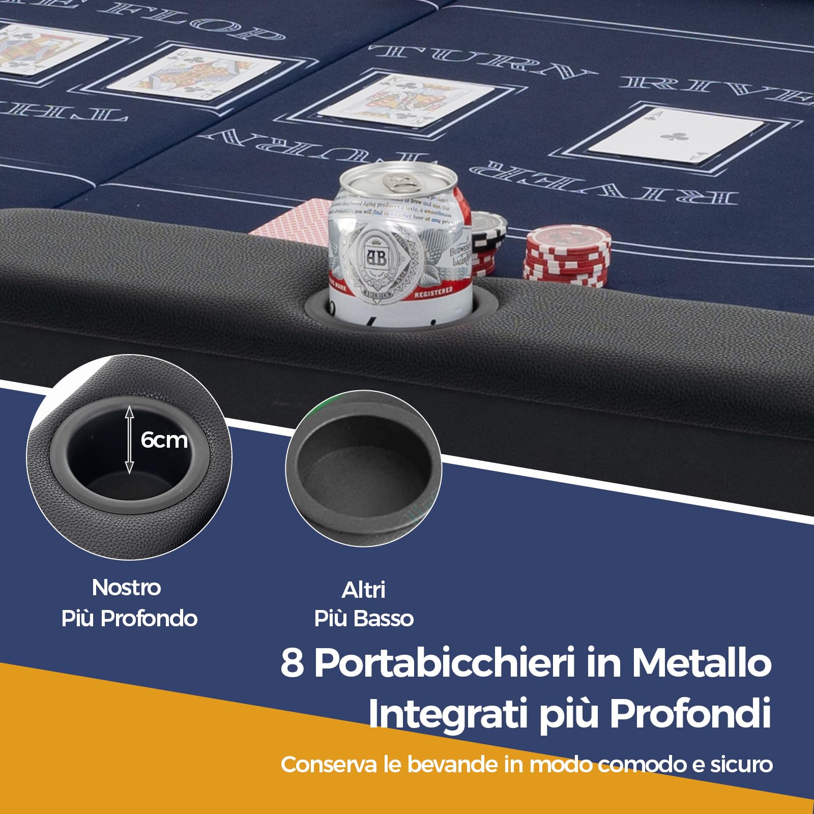 COSTWAY Tavolo da Poker Pieghevole, 8 Giocatori con Supporti per Bicchieri