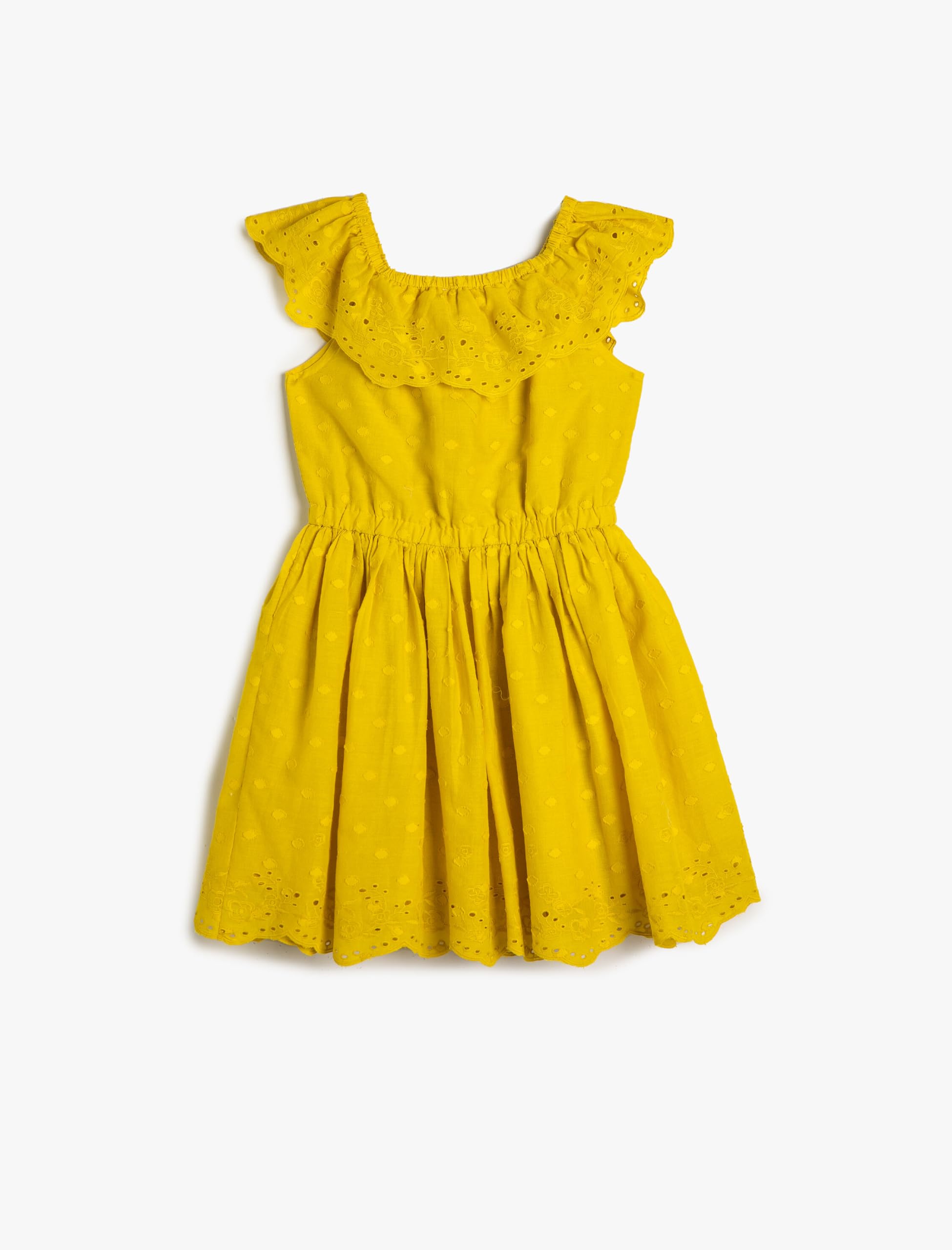 Koton Sukienka Girls's Midi Dress Ruffle Cutwork Detail Shoulder Off Cotton Lined