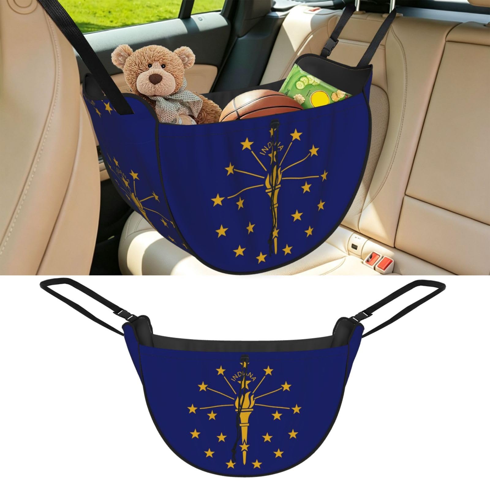 Cntdbu Black Flag Of Indiana State Car Seat Organizer-Backseat Storage Bag For Travel