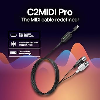 CME C2MIDI Pro - Dual-Purpose USB-C MIDI Cable with Filter, Mapper & Router - Plug & Play USB-to-MIDI Interface - Smart Standalone MIDI Cable with 32-Bit Processor