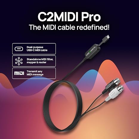 CME C2MIDI Pro - Dual-Purpose USB-C MIDI Cable with Filter, Mapper & Router - Plug & Play USB-to-MIDI Interface - Smart Standalone MIDI Cable with 32-Bit Processor