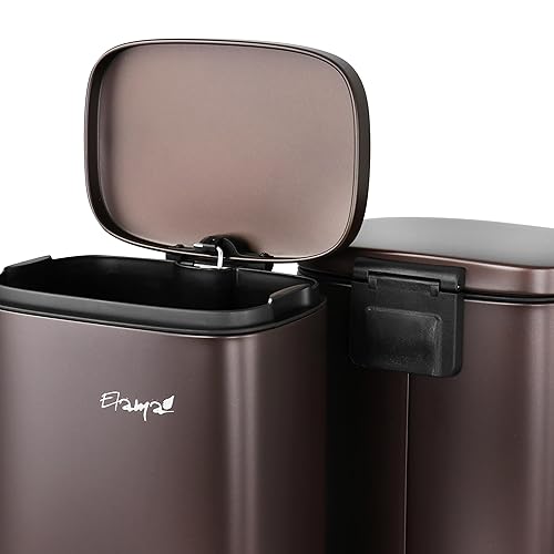 Miniatura 7 de Elama Juego combinado de 3 cubos de basura de acero inoxidable de 30 litros y 5 litros con mecanismo de cierre lento en bronce mate