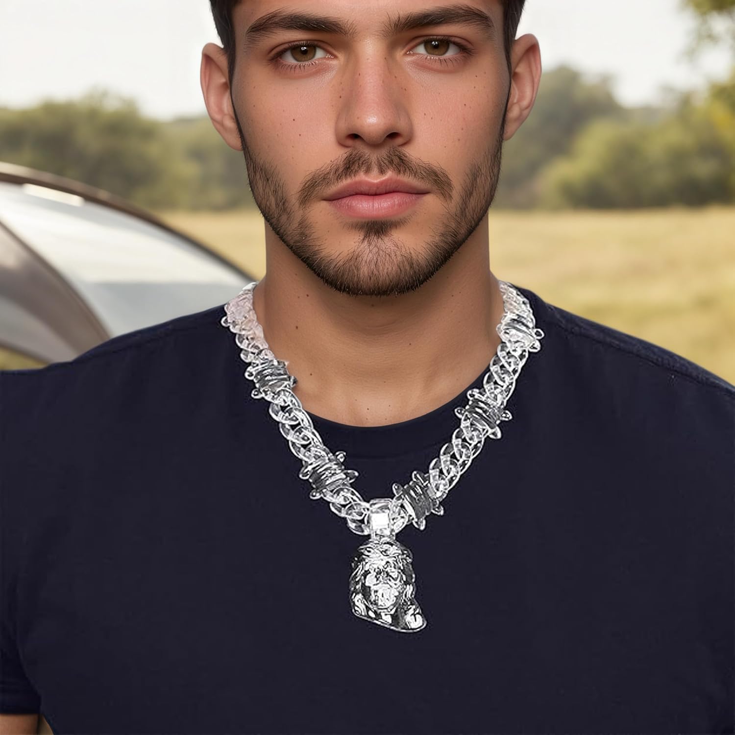 Transparent Acrylic Jesus Pendant Necklace Thorn clear Chain Men's Christian Jewelry 24 inches - Image 2