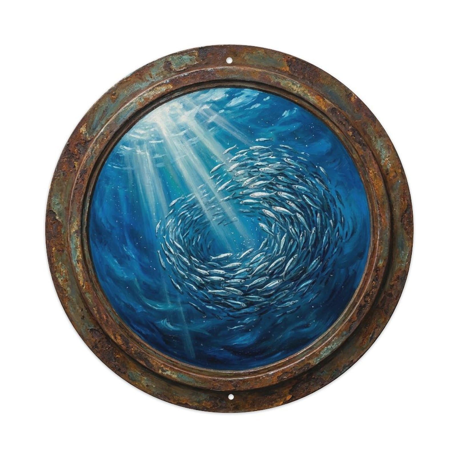 Vintage Porthole Sardine Baitball Ship Window Under Deep Metal Tin Sign