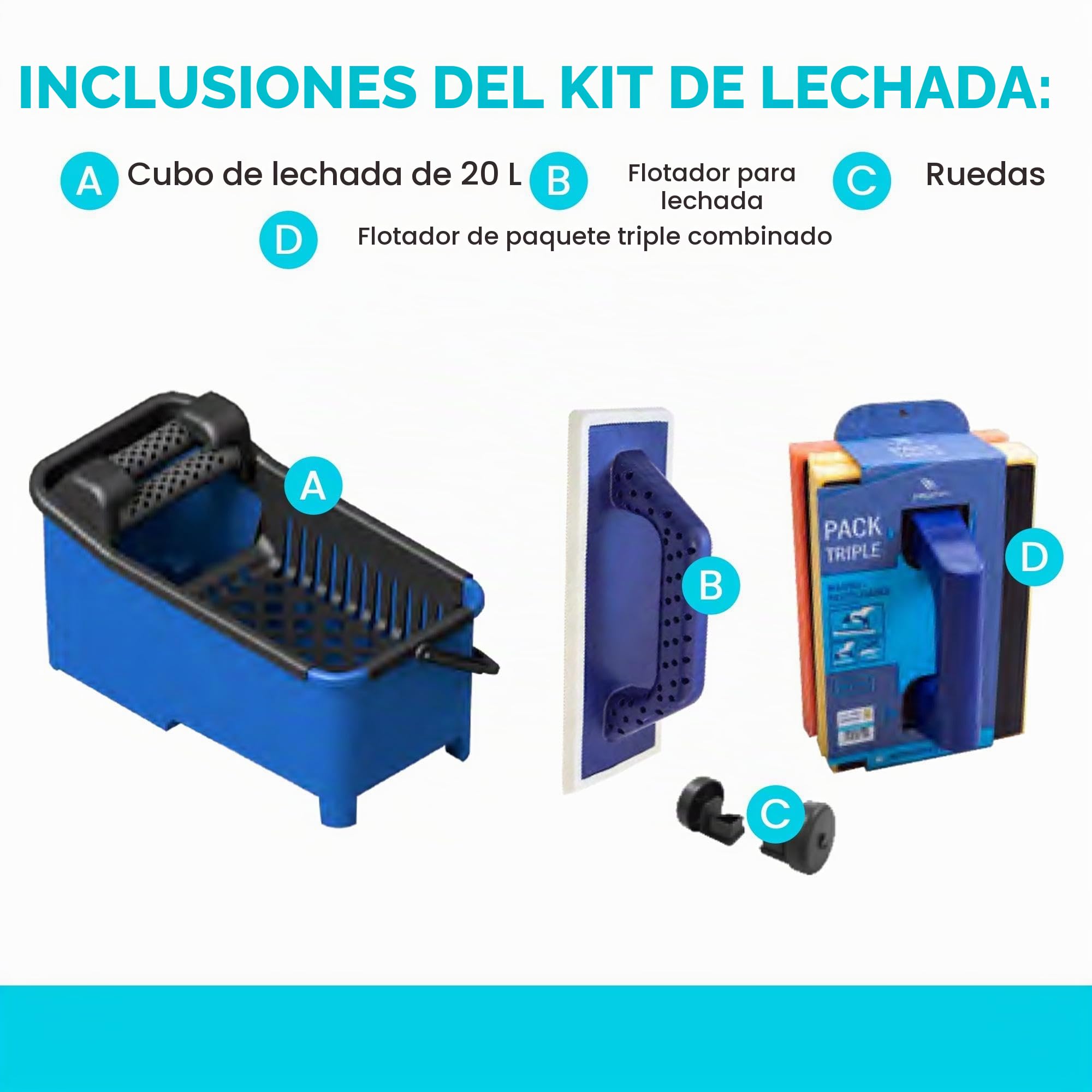 Peygran - Kit de limpieza: Cubo de 20 litros equipado con un sistema de rodillos que garantiza un drenaje máximo y más eficiente. Incluye talocha de rejuntado y talocha con tres esponjas diferentes.