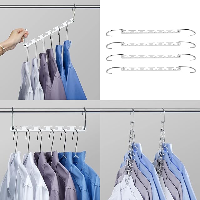 HOUSE DAY 4Pcs Magical Hangers Closet Space Saving Wardrobe Clothing Magic Hangers Oragnizer Heavy Chrome Hangers, Updated Hook Design 26cm Long