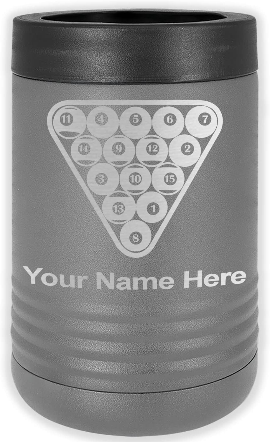 LaserGram Personalized 12 oz. Stainless Steel Can & Bottle Insulator, Billiard Balls – Keeps Drinks Cold Longer (Navy Blue)