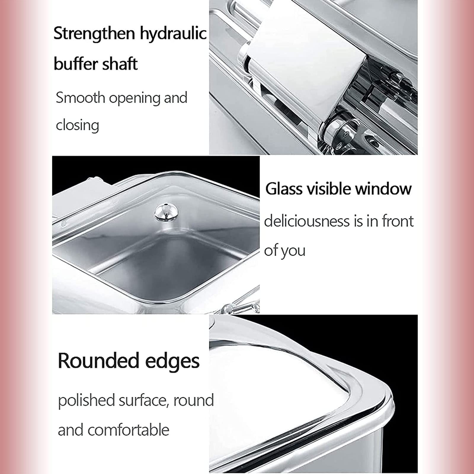 Calentador De Buffet 9L Acero Inoxidable Recipientes De Alimentos con Tapa Transparente Portátil Bandeja Alimentos Calientes con Tapas Transparente Temperatura Ajustable,3 Pan
