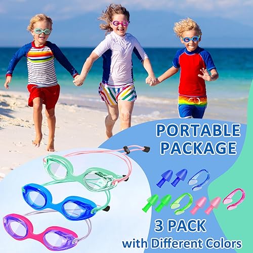 Miniatura 6 de XDX Kids Swim Goggles, 3 Pack With Adjust Bungee Strap, No Leaking Anti-Fog for Boys Girls Age 3-14