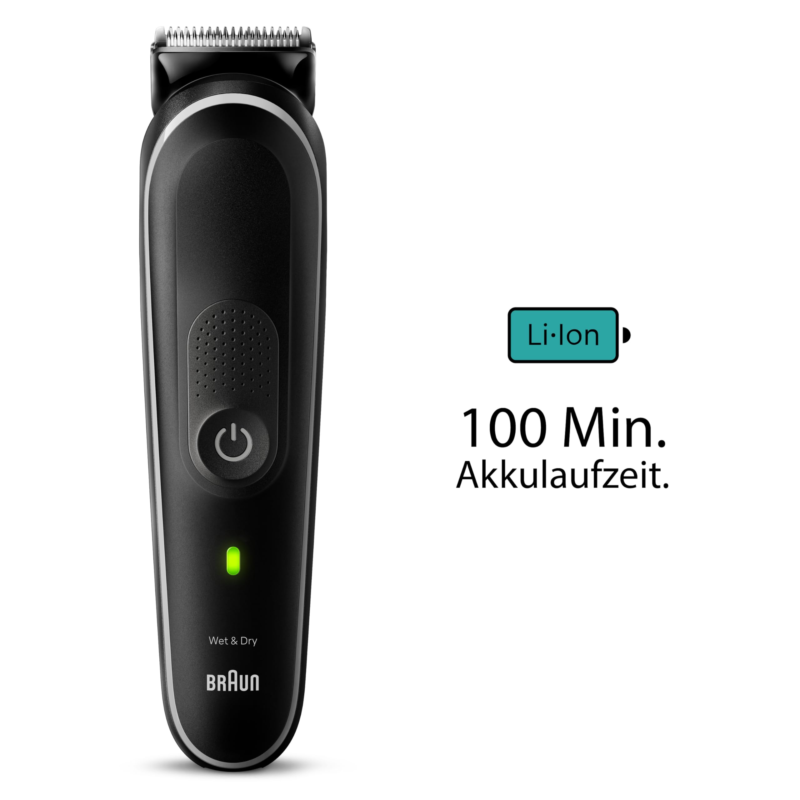 Braun All-In-One Trimmer-Set 5, 9-in-1 Multigroom, Barttrimmer, Nasenhaartrimmer, Haarschneidemaschine für Gesicht, Kopf und Körper, 100 Min. Akku, 14 Längen (3–21 mm), Wasserdicht, MGK5410, Schwarz