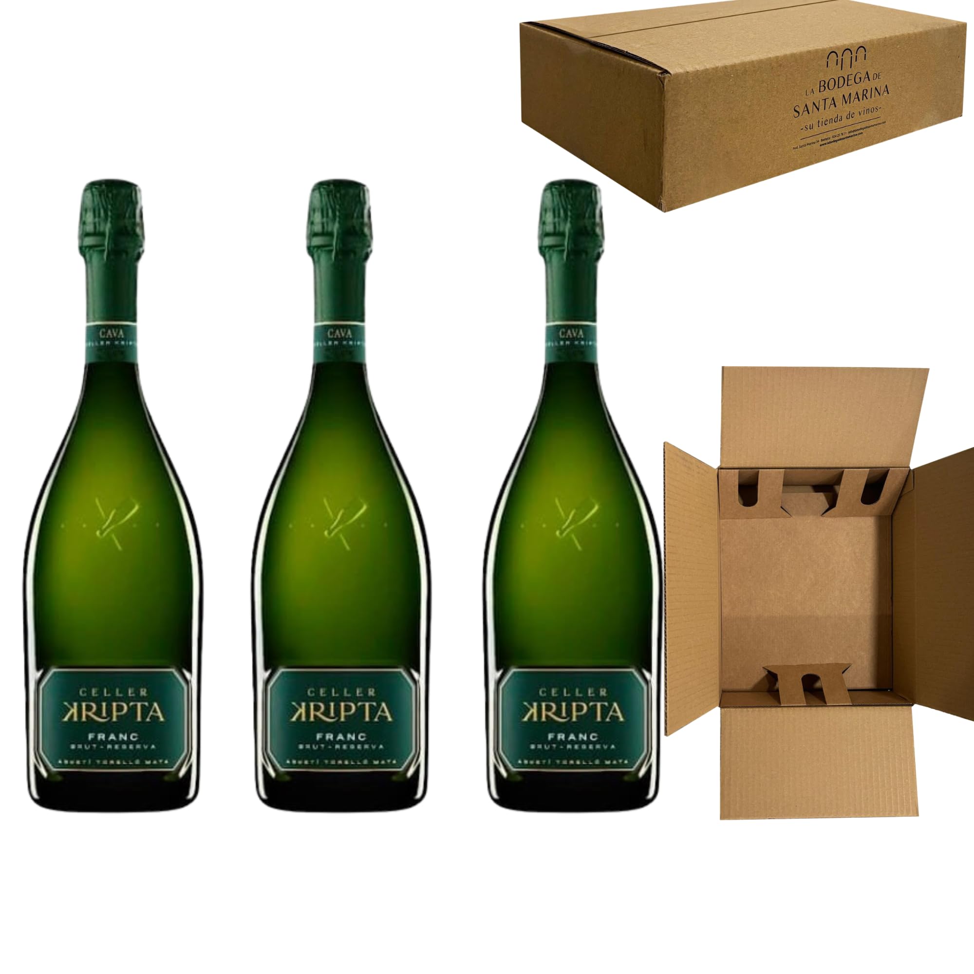 Cava Celler Kripta Franc Brut Reserva - Agustí Torelló Mata - Cava Premium, Método Tradicional, 12.5% Vol. Alcohol, Varietal de Macabeo, Xarel·lo, Parellada - Pack 3 Botellas
