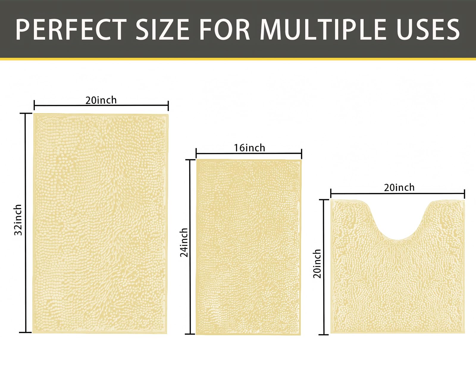 RUN HELIX Chenille Bath Mats Sets 3 Piece, Soft Absorbent Chenille Bath Mats, Non-Slip Bath Rugs, U-Shaped Toilet Mats - Image 2