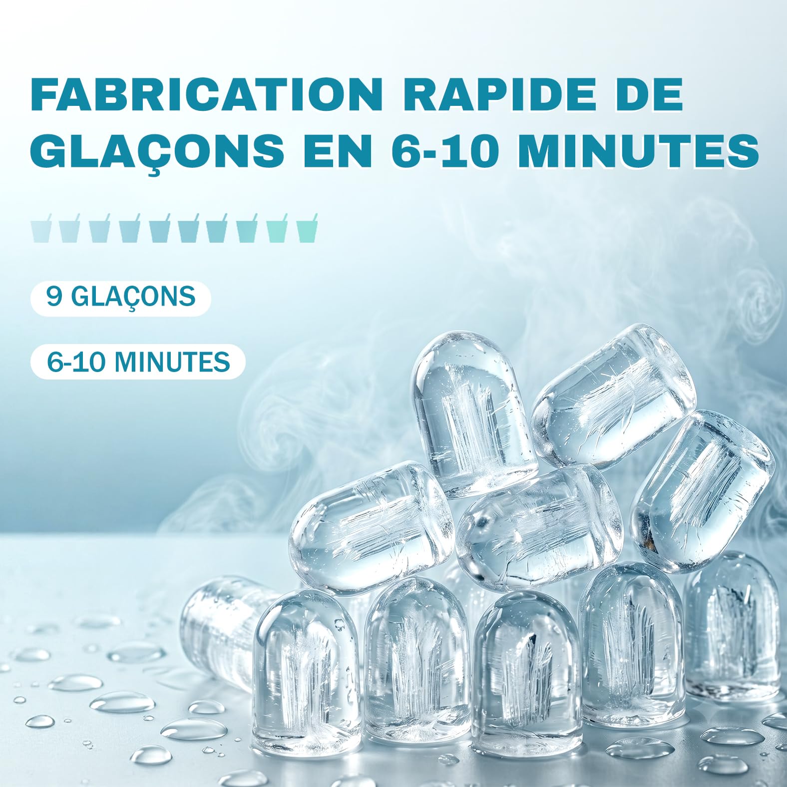 LEADZM Machine à Glaçons 12 kg/24h, 9 Glacons en 6-10 Minutes, 2 Tailles de Glacons,Machine a Glacons avec Poignée portable pour la Maison, la Fête, le Bureau et le Camping (Noir)