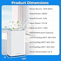 Vista 7 de COSTWAY Deshumidificador de 52 pintas para sótano, manguera de drenaje de 3.3 pies, modos de secado de ropa, descongelación automática, bloqueo