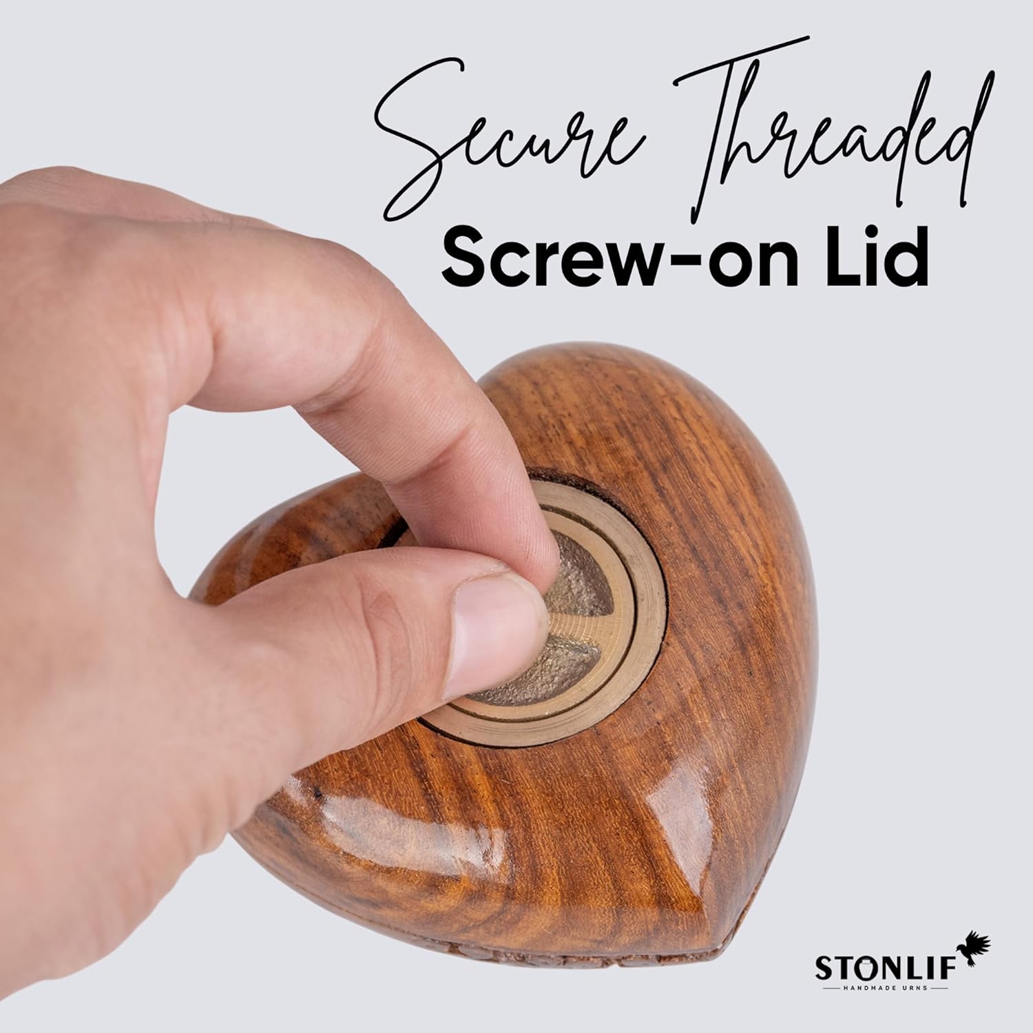 Legacy Wooden Heart Shaped Keepsake Urn for Ashes – Rosewood & Mango Wood Memorial Urn with Artistic Bail & Thunderstorm Design – Small Keepsake for Sharing Loved Ones Remains - Small Keepsake Heart - Image 4