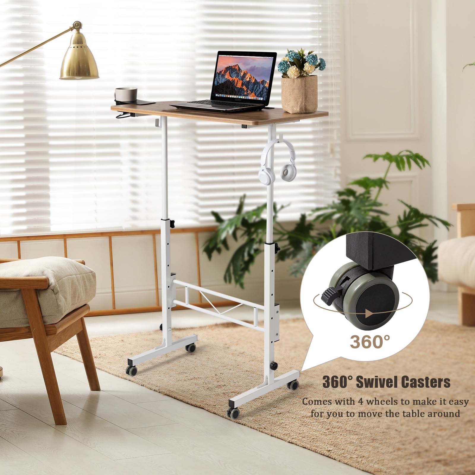 SIDUCAL Small Standing Desk Adjustable Height Small Mobile Stand Up Desk with Wheels Rolling Desk for Standing or — view 6