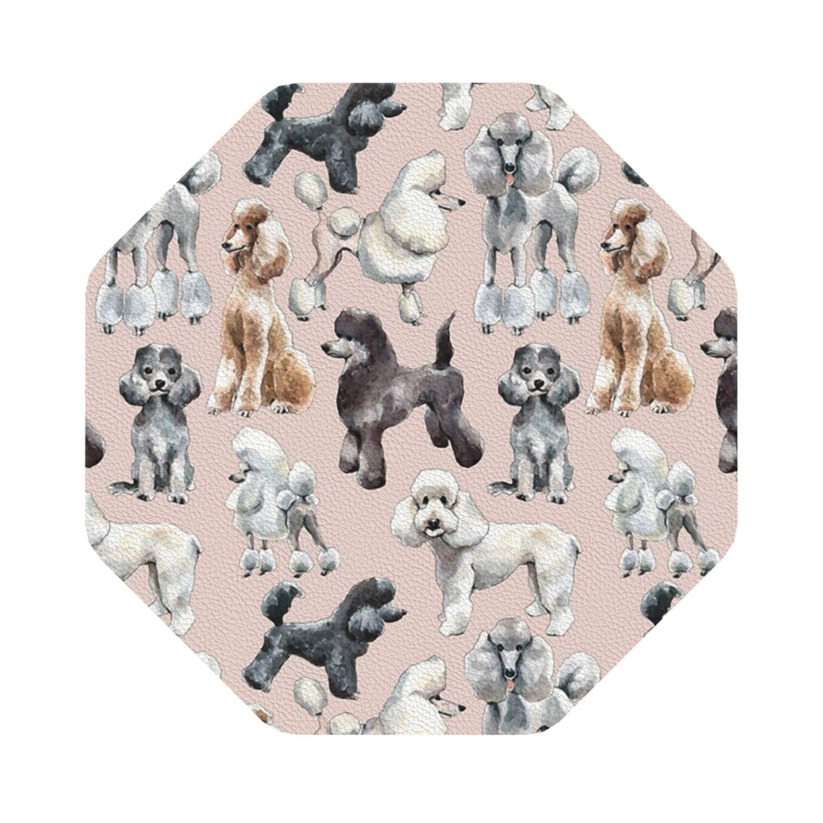 Poodles Dogs PU Leather Coasters Set of 6 Octagon Drink Coasters