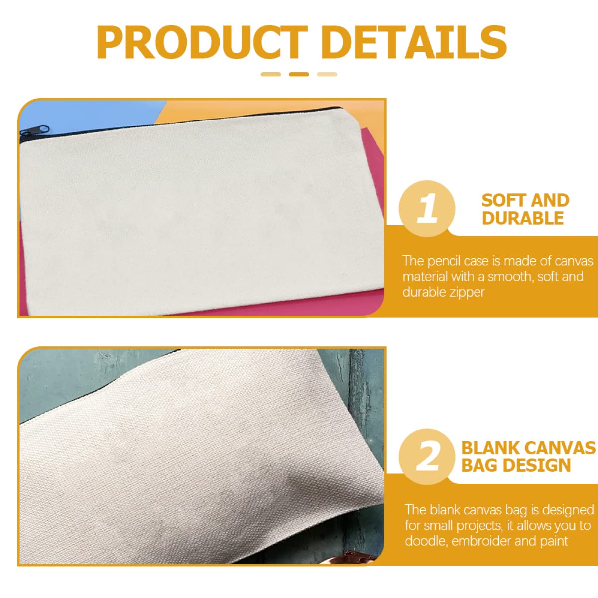 Astuccio Cerniera in Tela Bianca 14 Pezzi, Borsa Cancelleria | Viaggi e Progetti Diy, Leggero e Portatile, Include Borsa Cosmetica in Tela e Astucci per Scuola