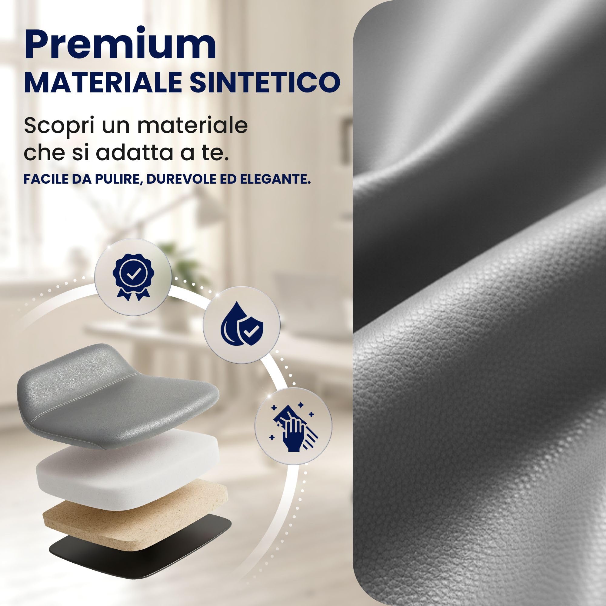 CLP Sedia da ufficio Arlen regolabile in altezza, sedia da scrivania in similpelle imbottita, girevole con braccioli e schienale, fino a 140 kg Colore:grigio