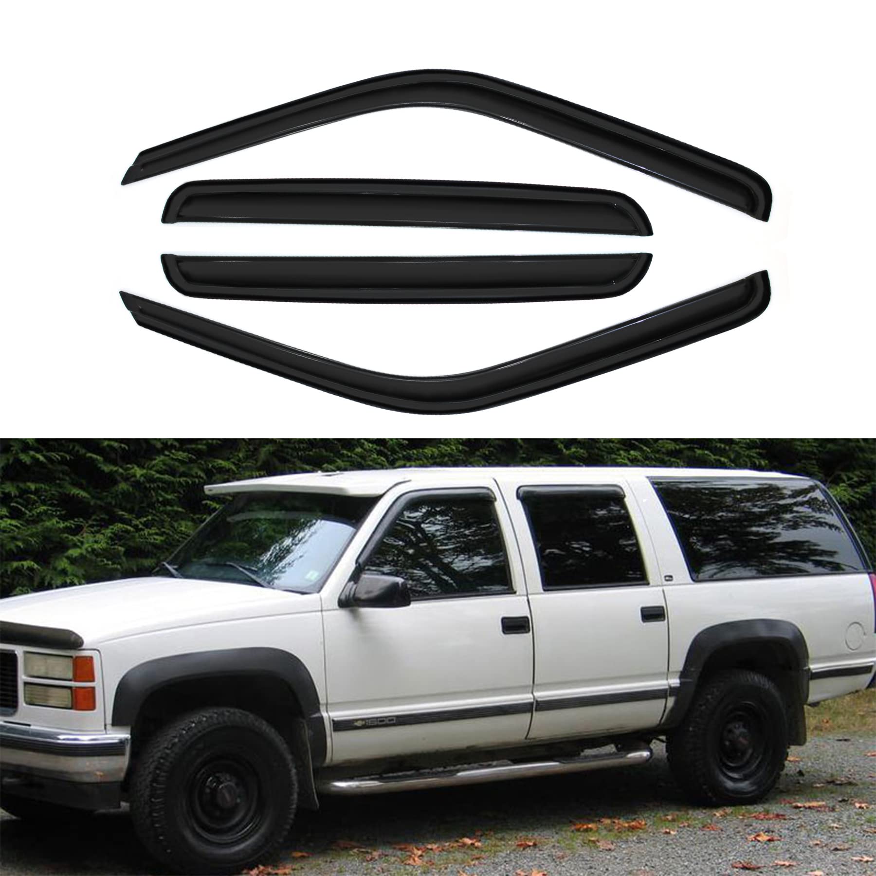 Outside Mount Window Visor Sun Rain Guards Compatible with 1992-2000 C/K Crew Cab 1995-1999 Tahoe/Yukon 00 5.7L V8 1999-2000 Cadillac Escalade