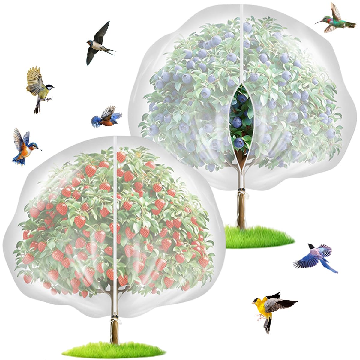 Photo 1 of 2 Pack 12x12FT Extra Large Fruit Tree Netting with Double Zipper & Double Drawstring, Heavy Duty Bird Netting for Fruit Trees, Reusable Tree Net to Protect Large Trees from Birds, Squirrels, Deer