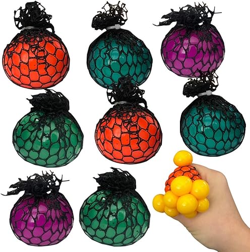 ArtCreativity Juego de 12 bolas de malla para apretar de uva para niños, juguetes para apretar en varios colores para aliviar la ansiedad y TDAH,